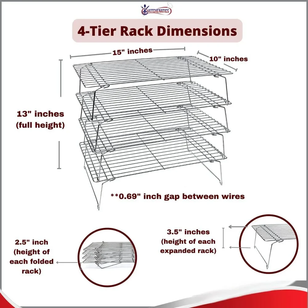 4-Tier Stackable Cooling Racks for Baking, 100% Stainless Steel Wire Rack, 15x10
